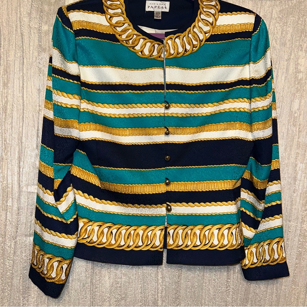 VTG Adrianna Papell Chains 100% Silk Blazer Top Jacket {size 12}